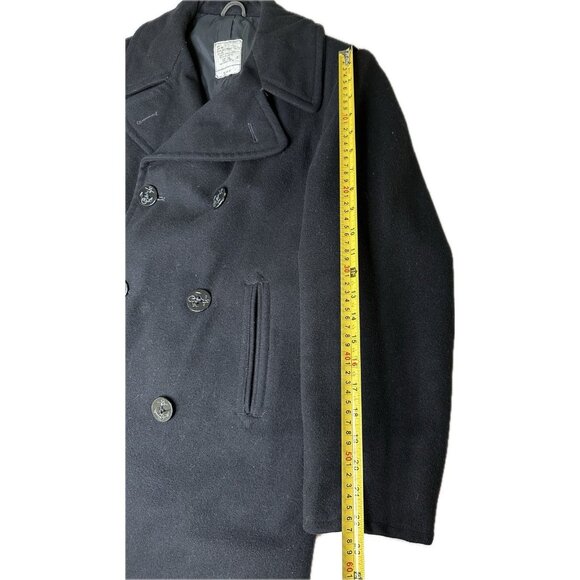 Vintage U.S. Navy 100% Wool Pea Coat M Black Double Breasted Military Size 38L - Picture 9 of 10